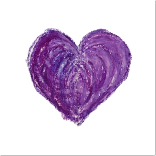 Purple Heart Drawn With Oil Pastels Posters and Art